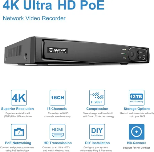 Miniatura 3 de Anpviz AI 12MP 16CH POE NVR (12MP/8MP/6MP/5MP/4MP/3MP/1080P) Grabadora de video en red inteligente AI POE - Soporta hasta 16 cámaras POE de 12MP