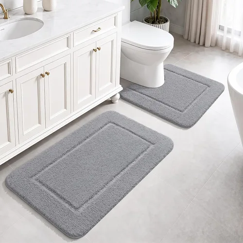 Miniatura 14 de LOCHAS Juego de Alfombras de Baño Beige, Juego de Alfombras de Baño Suaves de 2 Piezas, Tapete de Inodoro en Forma de U de 20x20 y Alfombras de Baño