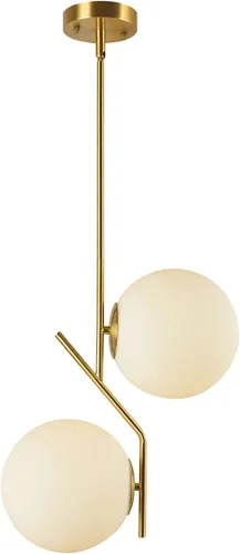 BOKT Lámpara colgante de globo moderna de mediados de siglo con 2 luces minimalista de oro cepillado iluminación colgante de isla de cocina Lámpara