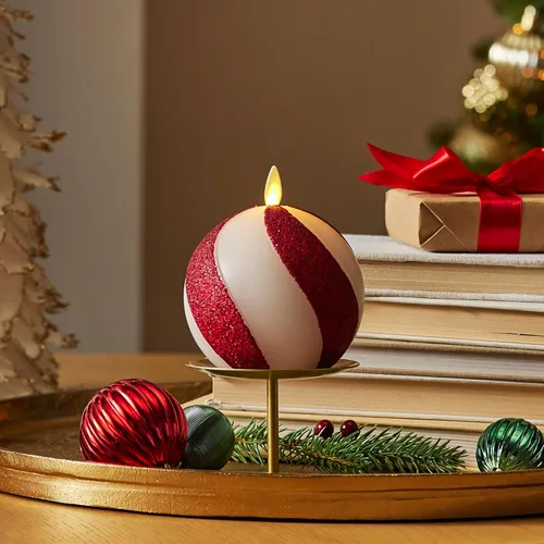 Luminara - Vela de esfera de cuentas de cristal sin llama para las fiestas con purpurina - Bastón de caramelo rojo - Paquete de 1-4x4.25 -