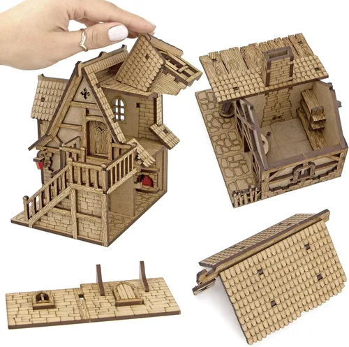 Miniatura 4 de Terreno de Fantasía de Pueblo TowerRex 28mm para Warhammer, Pathfinder, D&D
