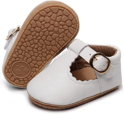 HONGTEYA Zapatos planos Mary Jane antideslizantes para niños pequeños primeros caminantes, suela suave, zapatos de cuna de piel sintética, zapatos