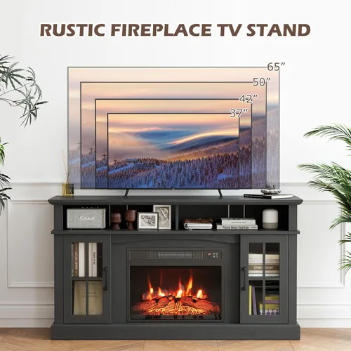 Miniatura 5 de SIMOE Soporte de TV con chimenea de hasta 40'' 65'' TV, chimenea eléctrica de 58 pulgadas, centro de entretenimiento con 2 gabinetes y control Negro