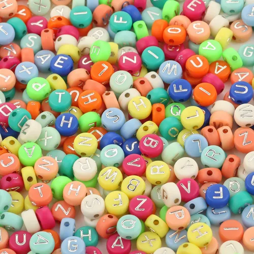 Miniatura 16 de 1200 cuentas de letras negras para pulseras, cuentas redondas de acrílico negro y dorado del alfabeto de 0.157 x 0.276 in para fabricación de joyas