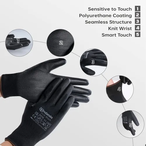 Miniatura 2 de ANDANDA Guantes de Trabajo de Seguridad, Guantes de Jardinería de Punto Sin Costuras con Revestimiento de PU, Guante de Trabajo Ideal para Hombres