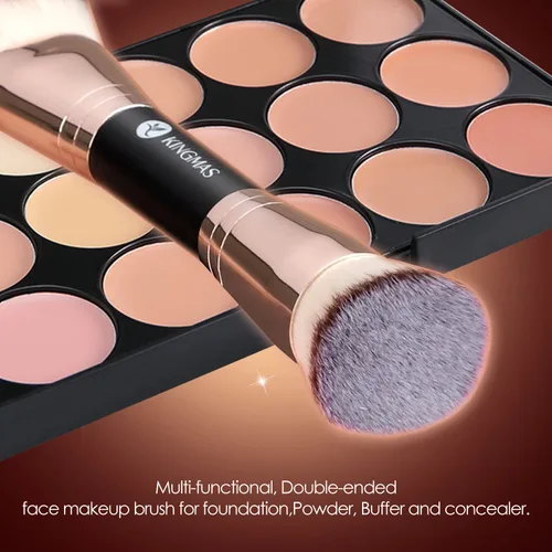 Miniatura 5 de KINGMAS Brocha para base, brocha de maquillaje bronceador premium, pinceles de contorno de doble extremo, parte superior redonda plana y en ángulo