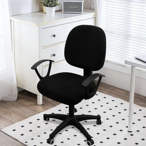 Miniatura 2 de Smiry Fundas elásticas para silla de computadora de oficina, universales, lavables, extraíbles y giratorias, fundas protectoras para asiento + Negro