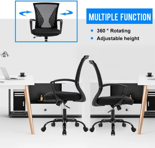 Miniatura 7 de Silla de oficina ergonómica de malla para computadora BestOffice, con reposabrazos, soporte lumbar, respaldo medio, giratoria, ajustable, para Negro