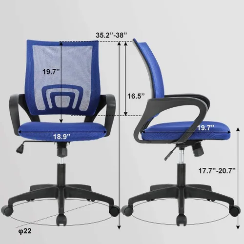 Miniatura 2 de Silla de oficina ergonómica de soporte lumbar, silla de computadora de malla, silla giratoria con respaldo medio con reposabrazos, silla de trabajo