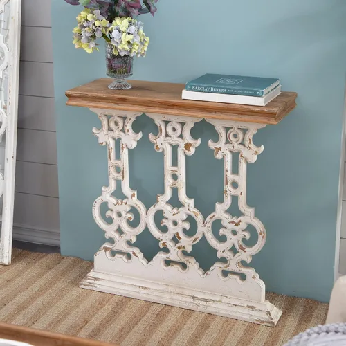 Miniatura 4 de 31.9" Small Console Table, Retro Farmhouse French Country Vintage Console Table Entryway Table Sofa Table for Living Room Bedroom Hallway, White