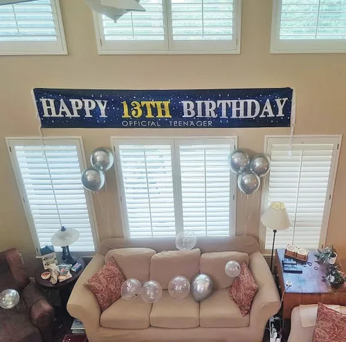 Miniatura 5 de Cartel grande azul de cumpleaños número 13, enorme cartel oficial de adolescente para patio y jardín, decoración de fiesta de cumpleaños azul, telón