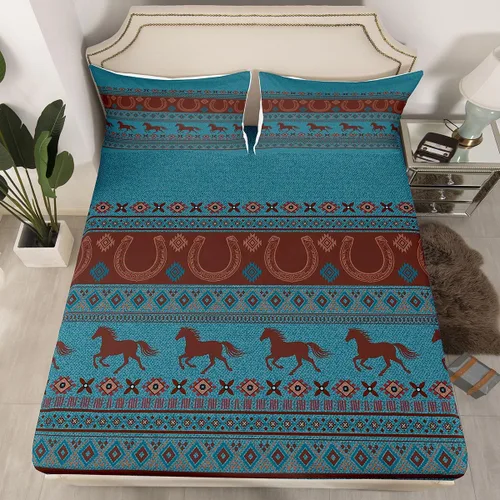 Miniatura 67 de Juego de ropa de cama occidental tamaño individual, sábanas aztecas, estilo nórdico exótico, bohemio, sábana bajera ajustable de tribu india