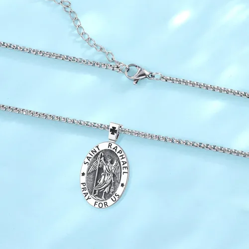 Miniatura 2 de LOOVE Collar de plata de ley 925 con medalla milagrosa de San MiguelSan CristóbaloCristóbal de JesúsSan BenitoVirgen María milagrosa para hombres