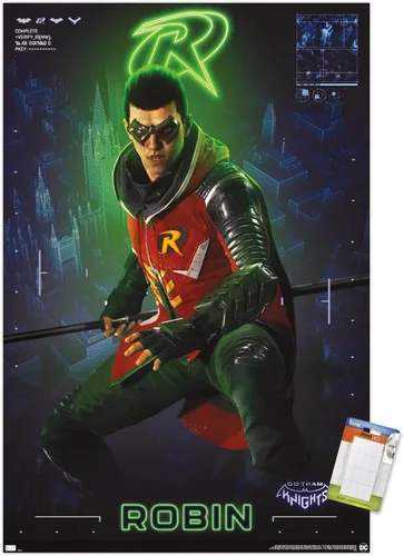 Miniatura 10 de Trends International DC Comics Gotham Knights - Póster de pared de Robin, 14.725 x 22.375 pulgadas, versión enmarcada de madera de granero
