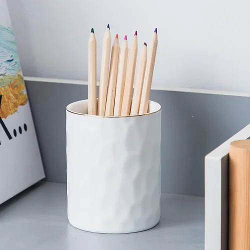 Miniatura 2 de Soporte de Bolígrafos de Cerámica Caddy, Taza, Organizador de Lápices, Soporte para Brochas de Maquillaje para Escritorio de Oficina en Casa (Blanco)