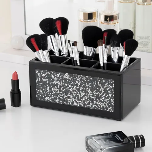 Miniatura 5 de SHYFOY Soporte de vidrio para control remoto con 6 compartimentos, caja de almacenamiento para control remoto de TV, organizador de escritorio