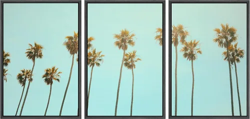 Miniatura 56 de SIGNWIN Lienzo enmarcado para pared, vista aérea de palmeras tropicales en un cielo azul, fotografía del océano costero, arte moderno, panorámico