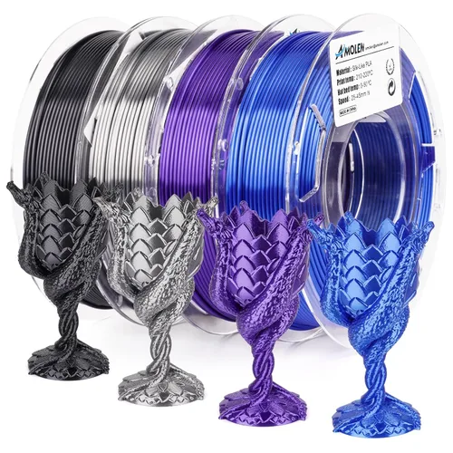 Miniatura 25 de AMOLEN Paquete de filamento PLA de seda para impresora 3D de 4.4 lbs, paquete de ácido poliláctico de doble color de 0.069 in, filamento PLA