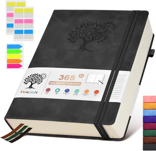 Miniatura 20 de PERCUN Cuaderno de diario rayado B5 – Diarios grandes de cuero de 365 páginas para escritura de mujeres y hombres, cuaderno de tapa dura con páginas
