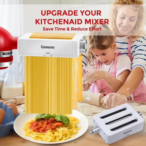 Miniatura 5 de Accesorio para hacer pasta para mezcladores de pie KitchenAid 3 en 1 de acero inoxidable Rodillo de pasta, cortador de espaguetis/fettuccine