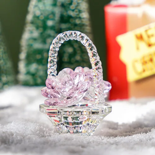 Miniatura 9 de H&D HYALINE & DORA Regalo de flor de rosa de cristal para mujeres, escultura artesanal de rosa de cristal rosa en forma de cesta para el día de San