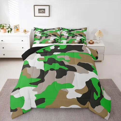 Miniatura 22 de Feelyou Juego de edredón de camuflaje naranja para niños, tamaño individual, juego de ropa de cama de camuflaje estilo militar para niños y niñas