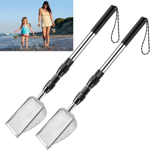 POILKMNI Nuevo Mejorado 2 Piezas Tamiz de Dientes de Tiburón, Tamiz de Arena de Playa, Pala de Arena Recogedor de Conchas para Pala de Playa plateado