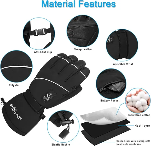 Miniatura 5 de Guantes Calefactables Mejorados para Hombres y Mujeres, Guantes Mitones Eléctricos de Batería para Esquí y Motocicleta