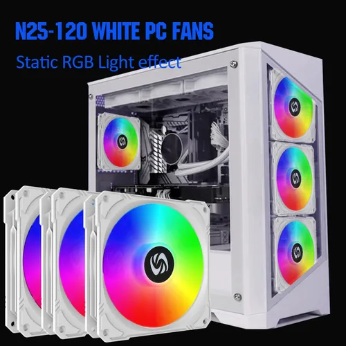 Miniatura 2 de Ventilador de caja de 4.724 in, paquete de 3 ventiladores de caja RGB, N25-120 ventiladores de PC silenciosos blancos de 1200 rpm, rodamiento