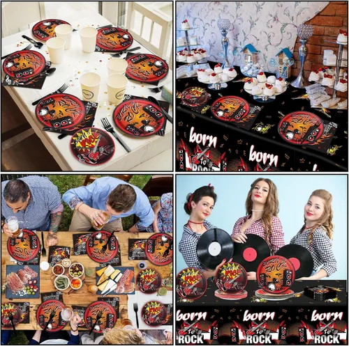 Miniatura 5 de Suministros para fiestas temáticas de rock, juego de vajilla para 24 invitados para fiesta de cumpleaños, decoraciones de fiesta de estrella