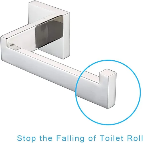 Miniatura 6 de TASTOS Soporte de papel higiénico de cromo pulido SUS304 de acero inoxidable, moderno soporte cuadrado de medio abierto para baño de 5 pulgadas