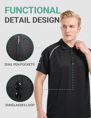Miniatura 3 de BVVU Polo para hombre, manga larga, corta, táctica, para golf, absorbe la humedad, con cuello