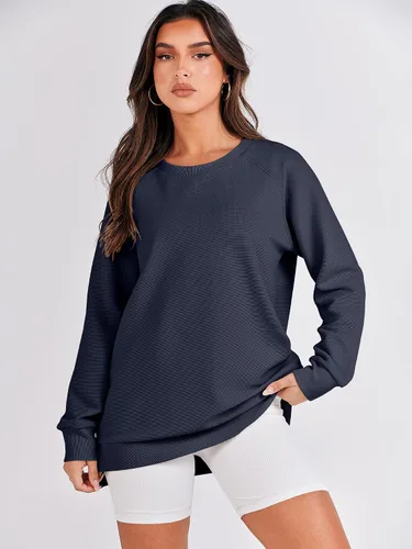 Miniatura 3 de ANRABESS - Sudadera de gran tamaño para mujer, cuello redondo, manga larga, tipo túnica, con cremallera lateral, sudadera con capucha, suéter