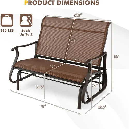 Miniatura 3 de Giantex Silla de banco para exteriores, sofá biplaza extragrande para 2 personas con tela transpirable, marco de acero, capacidad de peso de 660