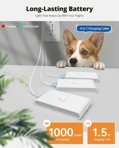 Miniatura 5 de wowatt Luz de escalera recargable con sensor de movimiento, luces de noche blancas con montaje magnético, luces de escalera regulables para Blanco