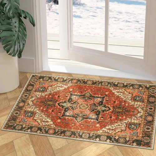 Miniatura 7 de Collive Tapete lavable para puerta de interior, antideslizante, alfombra de entrada retro de 20 x 32 pulgadas, tapete de entrada de absorción Multi