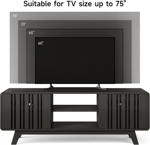 Miniatura 6 de ONBRILL Soporte de TV de 63 pulgadas para televisores de hasta 75 pulgadas, soporte de televisión moderno de mediados de siglo con toma
