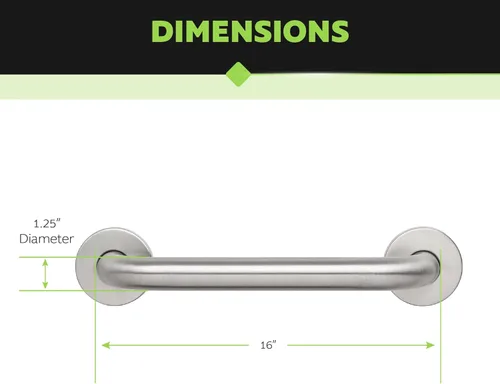 Miniatura 4 de Homewerks 068 HW11416SS - Barra de agarre para baño de 16 pulgadas con diámetro de 1-1/4 pulgadas y tornillos ocultos, compatible con la ADA, acero