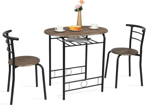 Miniatura 15 de VINGLI Juego de comedor de 3 piezas, juego de mesa de cocina pequeña para 2, juego de mesa de desayuno, mesa de madera de cocina con 2 sillas