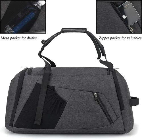 Miniatura 5 de Bolsa de lona deportiva con compartimento para zapatos y bolsillo húmedo, bolsa de gimnasio impermeable de 42L para hombres y mujeres, bolsa