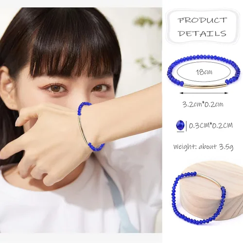 Miniatura 3 de MOZAKA 20 pulseras de cuentas pequeñas de cristal para mujer, estilo bohemio, apilable, elásticas, multicolor, versátiles, cuentas de cristal