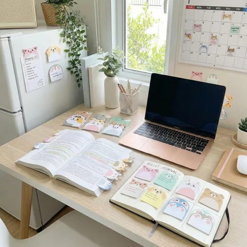 Miniatura 5 de Lindas notas adhesivas paquete de 6 – 270 hojas de notas autoadhesivas, notas adhesivas de dibujos animados Kawaii para planificador, suministros