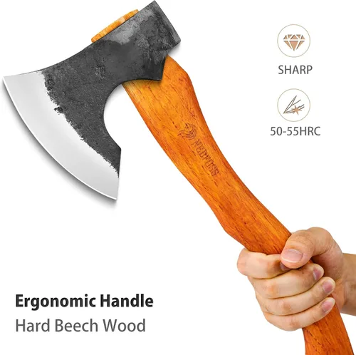 Miniatura 2 de NEDFOSS Hacha de Acampar Mammoth, Hacha de Camping de 15.5" con Acero de Alto Carbono 1065 y Mango de Madera, Hacha Multiusos para Camping