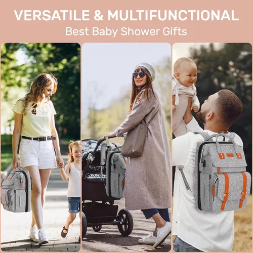 Miniatura 7 de Mochila para pañales con cambiador, bolsa de pañales grande, bolsa de pañales multifuncional, bolsa de bebé, gris