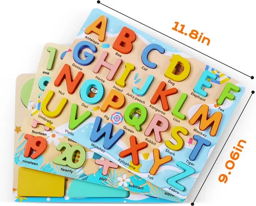 Miniatura 7 de Rompecabezas de madera para niños pequeños, Voamuw rompecabezas educativos de números, letras y formas para niños en edad preescolar de 3 a 6 años