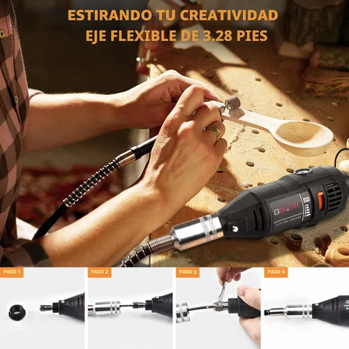 Miniatura 4 de GOXAWEE Kit de herramientas rotativas con portabrocas sin llave MultiPro y eje flexible, 140 piezas, accesorios de velocidad variable, juego de Negro