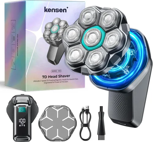kensen Afeitadoras de cabeza 7D para hombres calvos, afeitadoras de cabeza calva de doble velocidad con pantalla LED, maquinilla de afeitar Negro