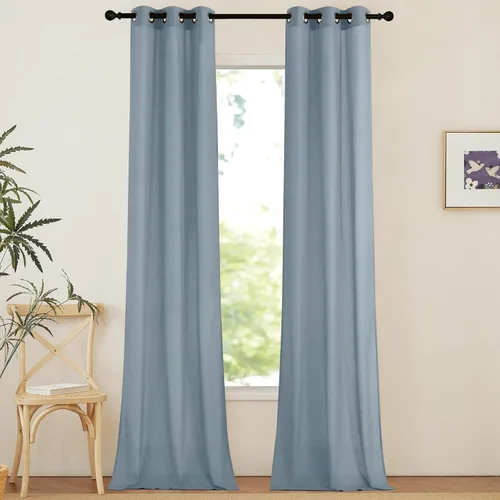 Miniatura 216 de NICETOWN Cortinas de lino natural con textura de lino para dormitorio, mezcla de lino rústica con ojales en la parte superior, semitransparentes