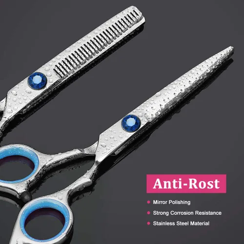 Miniatura 5 de Sirabe Juego de 11 piezas de tijeras de corte y adelgazamiento de cabello, kit profesional de tijeras de corte de cabello Sapphire, tijeras de Azul
