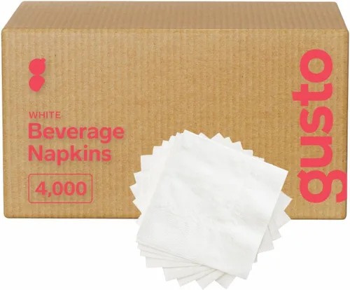 GUSTO [Caja de 4000 – 4.5 x 4.5 dobladas] Servilletas blancas para bebidas – Servilletas de cóctel a granel de 1 capa, servilletas de papel de bar